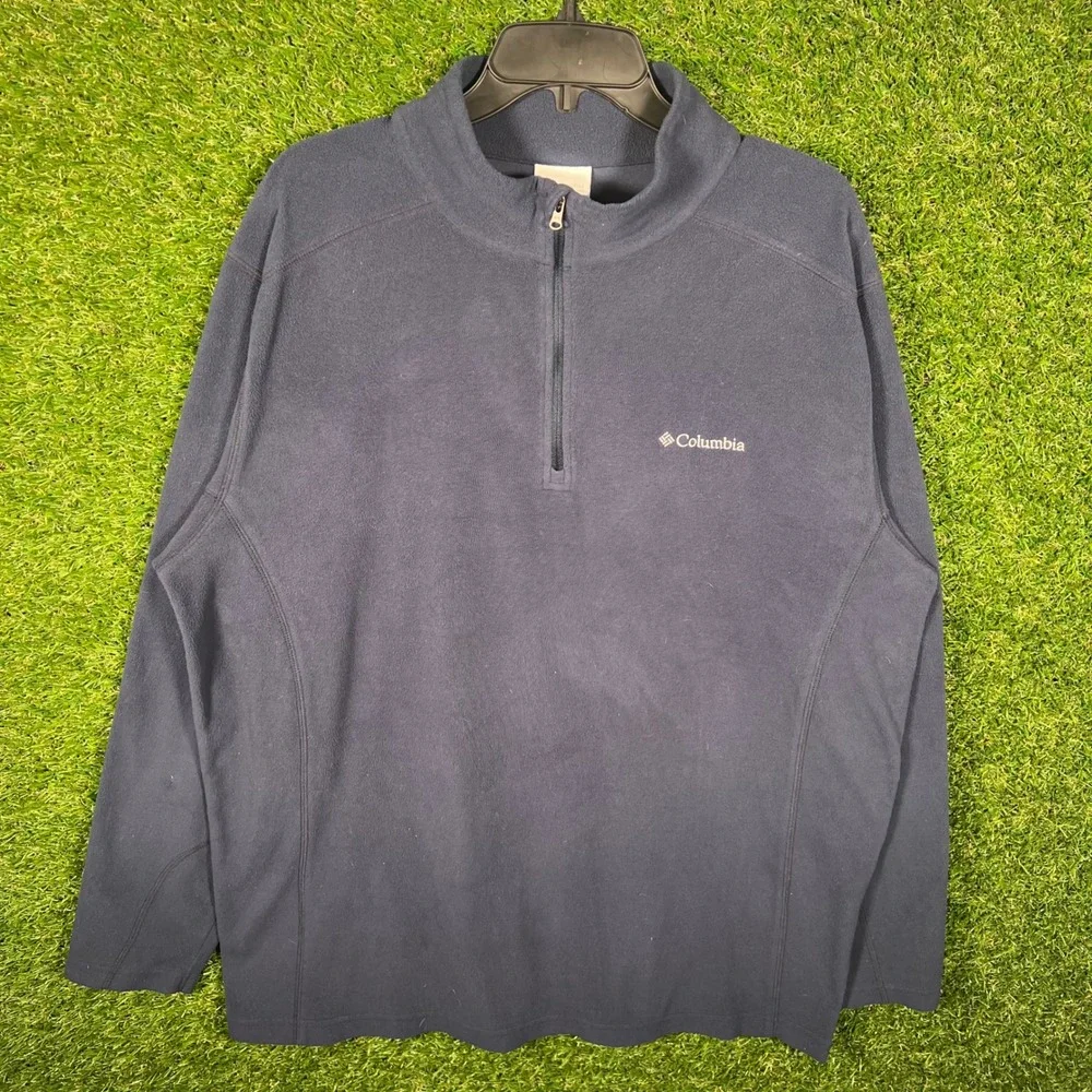 Columbia Mens XL Navy Blue‎ Fleece Quarter Zip Pullover Mock Neck Sweater